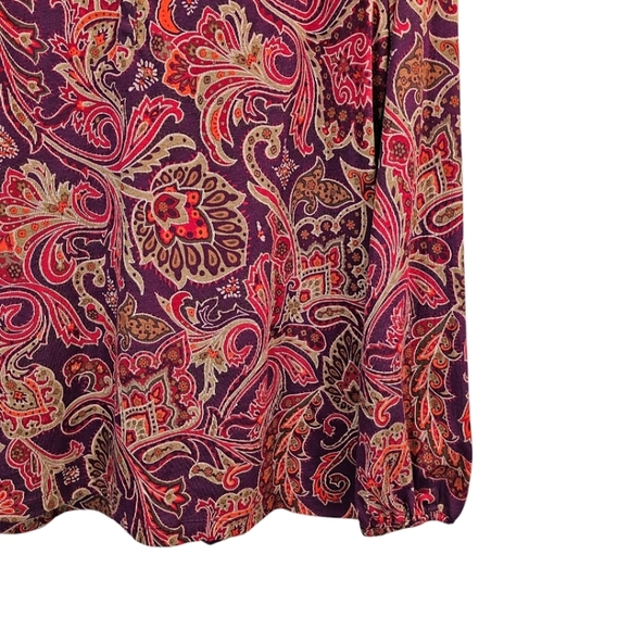 Lauren Ralph Lauren Cotton Paisley V-Neck Top Size XL Burgundy Red Casual Boho - Picture 12 of 14